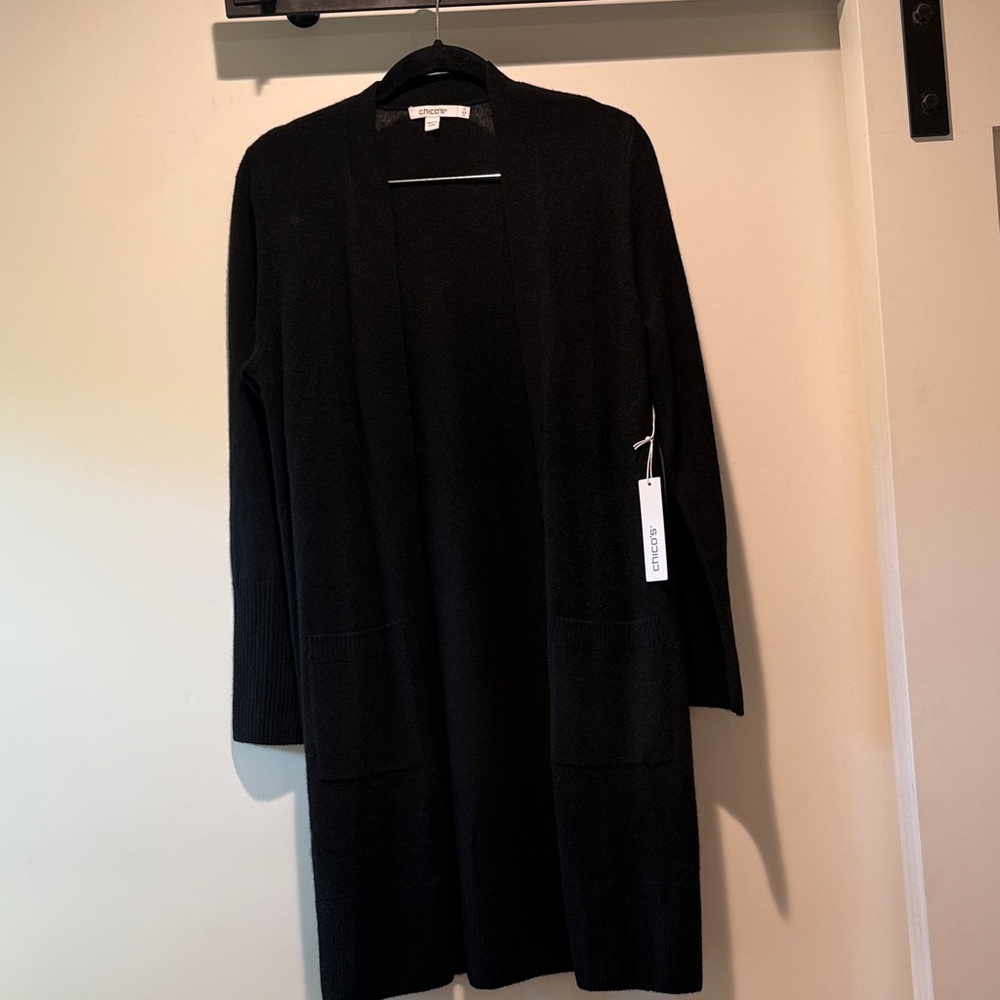 Chico's 100% Cashmere Black Open Front Long Cardigan/Duster NWT - Picture 2 of 6